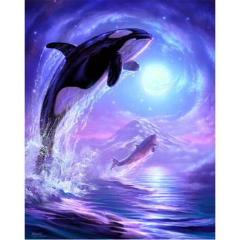 Diamond Maľovanie Delfíny Scenérie Cross Stitch Plné Kolo Diamant Výšivky Kamienkami Nástenné Maľby Láska Hobby Darček