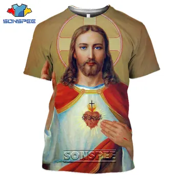 SONSPEE 3D Tlač Náboženstvo Ježiša Krista Boha Ženy, pánske tričká Topy Bežné Streetwear Harajuku Hip Pop Cartoon Tee Oblečenie