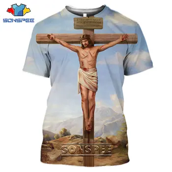 SONSPEE 3D Tlač Náboženstvo Ježiša Krista Boha Ženy, pánske tričká Topy Bežné Streetwear Harajuku Hip Pop Cartoon Tee Oblečenie