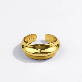 925 Sterling Silver Zásnubné Prstene pre Ženy, Zlatá Farba Pár Trendy Nepravidelný Geometrické Handmade Šperky, Darčeky