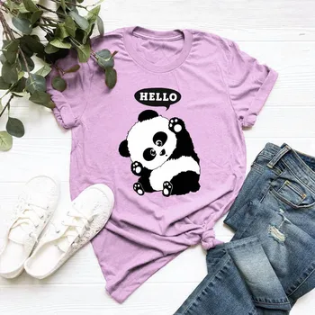 Ženy Letné Tričko Bavlna Plus Veľkosť 5XL Bežné Krátky Rukáv Roztomilý Kreslený Panda Tlačiť T-shirts Graphic Tee Košele, Topy Oblečenie