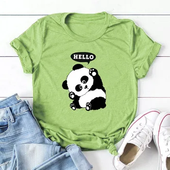 Ženy Letné Tričko Bavlna Plus Veľkosť 5XL Bežné Krátky Rukáv Roztomilý Kreslený Panda Tlačiť T-shirts Graphic Tee Košele, Topy Oblečenie
