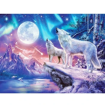 5D DIY Plné Námestie/Round-Diamond Maľovanie snow wolf Diamond Výšivky Zvieratá Domova Darček Mozaiky Zimné scenérie vzor