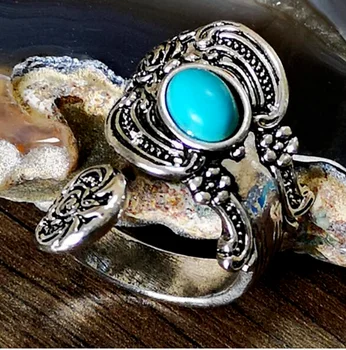 Oválne Turquoises Vyrezávané Nastaviteľné Prstene pre Ženy Šperky