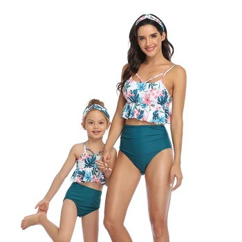 Matka a dcéra plavky rodiny zodpovedajúce oblečenie plavky maminku a mňa oblečenie mama dieťa bikini mama vzhľad, vysoký pás lete