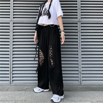 Nadrozmerná Motýľ Duté Sa Streetwear Rovné Nohavice Ženy Kórejský Gothic Nohavice Harajuku Estetické Vysoký Pás Nohavice Žena