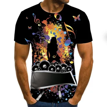 Unisex hip-hop štýl T-shirt ulici príležitostné letné hudobné umenie hudobné nástroje, 3D full tlač fashion T-shirt
