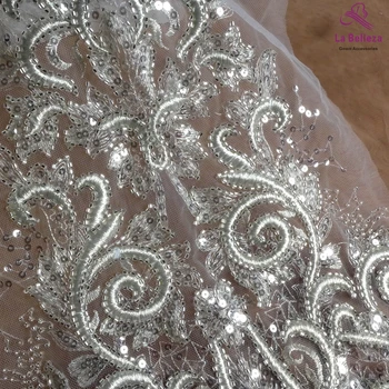 La Belleza 2021 módne svadobné čipky,ťažké výšivky, čipky textílie,strieborné lištovanie svadobné šaty textílie, čipky 51