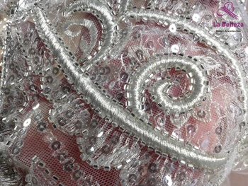 La Belleza 2021 módne svadobné čipky,ťažké výšivky, čipky textílie,strieborné lištovanie svadobné šaty textílie, čipky 51