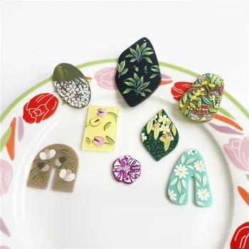 6PCS INY Špeciálne Tvarované Oválne Tlač Obrázka Kvet Plastický Akryl Prívesok DIY Handmade Šperky, Náušnice, Doplnky