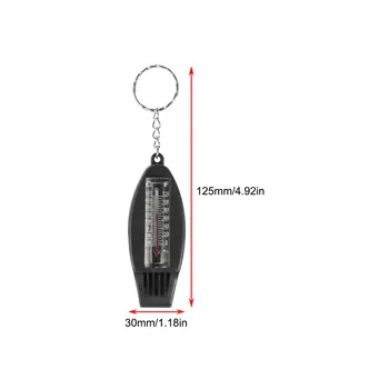 Black 4in1 Mini Nástroj Prežitia Teplomer, Píšťalka, Kompas Ourdoor Kempovanie Turistika Nástroje Whistle