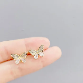 2021 Nový Príchod Unikátne Sladké Motýľ Stud Náušnice Pre Ženy 14K Pozlátené Šperky, Náušnice Zirkón