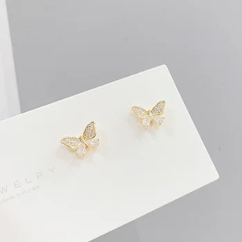 2021 Nový Príchod Unikátne Sladké Motýľ Stud Náušnice Pre Ženy 14K Pozlátené Šperky, Náušnice Zirkón