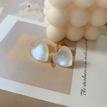 Módne Sladké Biele Transparentné Živice Opal Kameň Náušnice Akryl Ovocie Láska Srdce Stud Náušnice pre Ženy Cestovanie Šperky