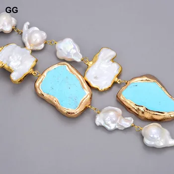 GuaiGuai Šperky Prírodné Perly Umelo Pestované Biely Kvet Keshi Pearl Modrá Tyrkysová Plátok Náramok