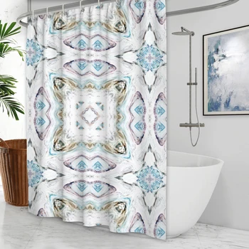 Boho Tému Modrá Sprchové Závesy Kúpeľňa Roztomilý 3D Tlač Nepremokavé tkaniny Tkaniny S Háčikmi Geometrický Vzor Dekoratívne Vaňou Opony