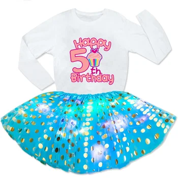Deti, Dievčatá Sequined Šaty Sady Narodeninovej Party 2 Pc Šaty+Long Sleeve T Shirt Deti Dizajn Vaše Meno a Číslo k Narodeninám