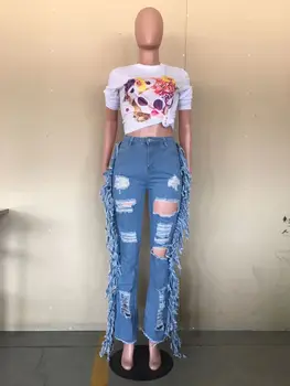 2021 lete nové módne farbou roztrhané džínsy Slim vysoký pás sexy tlačidlo dámske nohavice