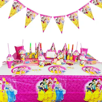 Disney Šesť Princeznej Jedného Rokov Narodeninovej Party Jednorázový Riad Dekor Transparent Tortu Výzdoba Stánku Narodeninovej Party Dodávky