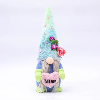 Matky Deň Cartoon Plyšové Trpaslík Stála Post Modrý Klobúk Kvet Pearl Anonymný Bábika Gnome Figúrka Lesa Starších Dekor Dary