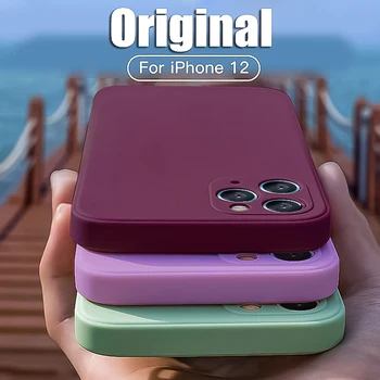 M3C Námestie Tekutý Silikónový Telefón puzdro Pre iPhone 11 12 Pro Max 8 7 Plus Xr X Xs Max SE 2020 Farba Candy Mäkké Zadný Kryt