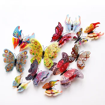 12Pcs 3D Troch-dimenzionální dvojvrstvové Motýľ Samolepky na Stenu Domova Magnet na Chladničku Samolepky na Stenu, Dekorácie, Doplnky