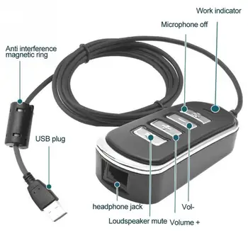 Adaptér Kábel Pre Audio Slúchadlá pre Domáce Kancelárie RJ9 Na USB S Ovládací Box Ľahké Prevádzkovať Stolný Počítač Konverzie Line
