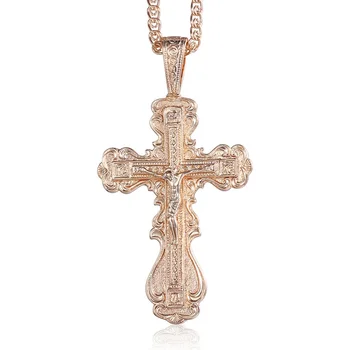 585 Rose Zlatý Kríž Náhrdelník Prívesok pre Ženy Modlitbe Ježiš Had Rolo Reťazí Kríž Jasné, Krištáľové Šperky, Darčeky LGP405