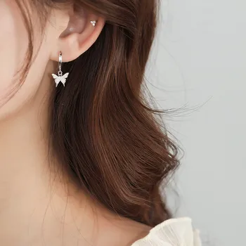 925 Sterling Silver Crystal Motýľ kórejský Stud Náušnice Pre Ženy Romantické Svadobné Šperky Brincos Pendientes eh486