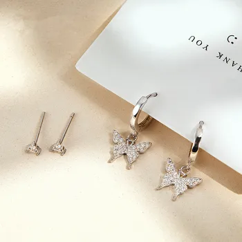 925 Sterling Silver Crystal Motýľ kórejský Stud Náušnice Pre Ženy Romantické Svadobné Šperky Brincos Pendientes eh486