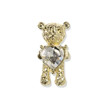 10pcs 3D Roztomilý Zliatiny Bear s Krištáľovo Srdce Lesklé Nechty Umenie Dekorácie, Zlato, Strieborný Kovový Klinec Šperky DIY Manikúra Príslušenstvo
