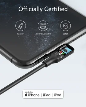 Anker USB-C do 90 Stupňov Lightning Kábel (3 ft), Pfi, Certifikované, Podporuje Silu Doručenia pre iPhone SE / 11 Pro/X/XS/XR