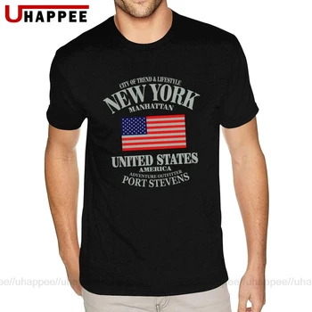 Cool Tričko Vzory New York Americké Spojené Štáty americké Vlajky Tee Tričko pre Mužov Najvyššej Kvality Krátke Rukávy Čierne Posádky Tees