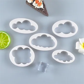 5 ks/set 3D Cloud Plastové Fondant Fréza Tortu Formy Cookie Biscuit Pečiatka Piest Sugarcraft Formy na Pečenie Zdobenie Nástroje