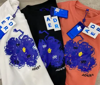 2021 ADER CHYBA Bluessom T-shirt Muži Ženy Vysoko Kvalitné Modrý Kvet Logo Adererror Tee Výšivky Graffiti Topy Krátky Rukáv