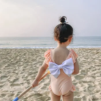 2020 Letné Baby Girl Deti Ružová Modrá Luk Plavky Pevné Prehrabať Plavky Bikiny Nastaviť Tankiny Plavky