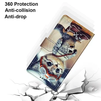 Kožené Coque pre iPhone 11 12 Pro Max XR XS SE 2020 Flip Peňaženky Prípade Roztomilý 3D Maľované Karty Sloty Ochrany Kryt Telefónu Etui