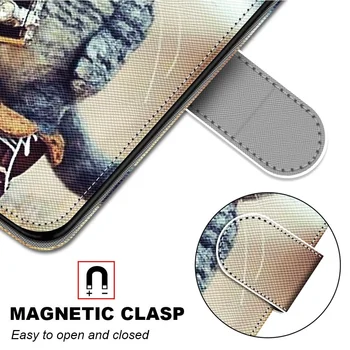 Kožené Coque pre iPhone 11 12 Pro Max XR XS SE 2020 Flip Peňaženky Prípade Roztomilý 3D Maľované Karty Sloty Ochrany Kryt Telefónu Etui