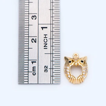 4pcs CZ spevnené Zlatý Vták zobrazili kľúčové tlačidlá 9.5x13mm, Pozlátené Mosadz Sova Prívesky (GB-1063)