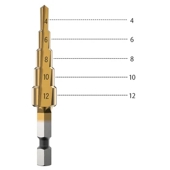 3KS HSS Rovnou Drážkou Krok Drill Bit Nastavený Titán Potiahnutý Dreva, Kovu Otvoru Frézy Core Cvičenia Nastaviť veľkosť 3-12 mm 4-12mm 4-20 mm