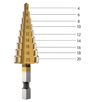 3KS HSS Rovnou Drážkou Krok Drill Bit Nastavený Titán Potiahnutý Dreva, Kovu Otvoru Frézy Core Cvičenia Nastaviť veľkosť 3-12 mm 4-12mm 4-20 mm