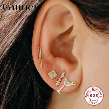 Canner 1pcs Pendientes Plata 925 Náušnice Pre Ženy Stud Earings Geometrické CZ Earings Helix Chrupavky Piercing Jemné Šperky W5