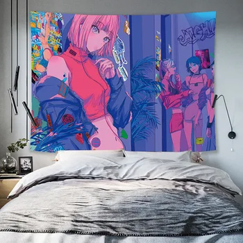 FFO Anime Gobelín Stene Visí Kawaii Domova Spálne Dekorácie Pozadí Ružová Roztomilý Dievča Módneho Tapisérie Pláži Kryt
