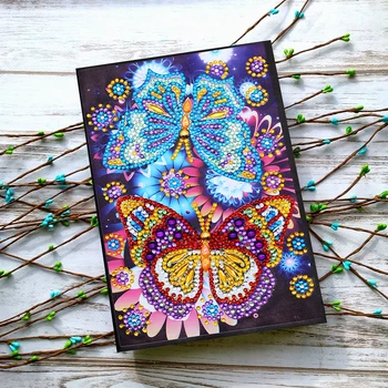 Newst DIY Motýľ Kvet Špeciálne Tvarované Diamond Maľovanie 64 Stránok Notebook Sketchbook Denník Kniha Výšivky Súpravy Diamond
