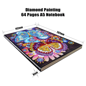 Newst DIY Motýľ Kvet Špeciálne Tvarované Diamond Maľovanie 64 Stránok Notebook Sketchbook Denník Kniha Výšivky Súpravy Diamond