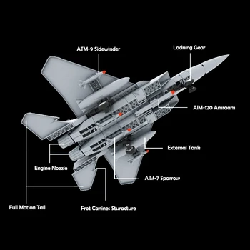 Vojenské F-15 Eagle Fighter Stavebné Bloky Vzduchu Lietadlo Tehly Nastaviť Letúna Tvorca Modelu Deti HOBBY Hračky pre Deti, Darčeky