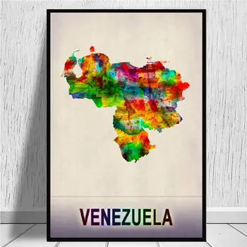 Venezuela Mapa Akvarel Umelecké Plátno Plagát Vytlačí Domov Stenu Decor Maľovanie Bez Rámu