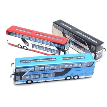Modelo de autobús de fricción de aleación 1:32, gran imitación, autobús de turismo doble, vehículo de juguete flash, gran calida