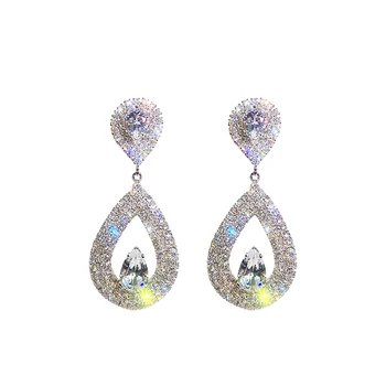 Kórea Horúce Módne Šperky Luxusné Lesklé Crystal Dvojité Pokles zlata, Náušnice Elegantné Svadobné Party Náušnice pre ženy darček