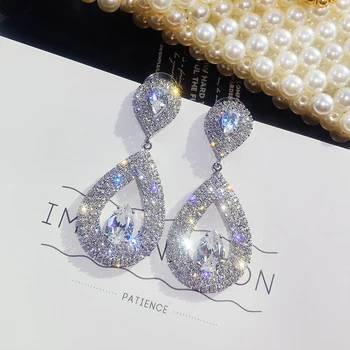 Kórea Horúce Módne Šperky Luxusné Lesklé Crystal Dvojité Pokles zlata, Náušnice Elegantné Svadobné Party Náušnice pre ženy darček
